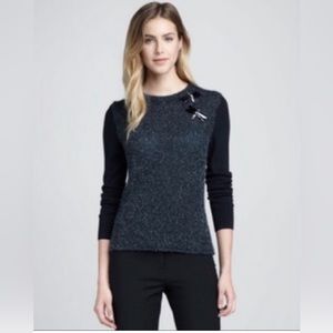 Tory Burch Merino Wool Navy Blue Teal embellished dragonfly Rory sweater Small